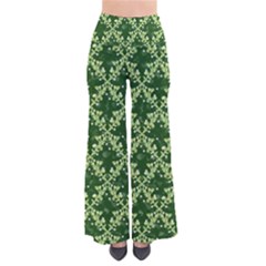 White Flowers Green Damask So Vintage Palazzo Pants by Pakrebo