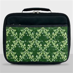 White Flowers Green Damask Lunch Bag