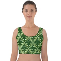 White Flowers Green Damask Velvet Crop Top