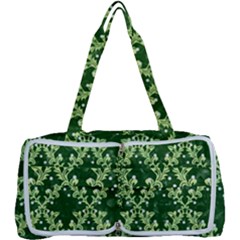 White Flowers Green Damask Multi Function Bag