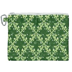 White Flowers Green Damask Canvas Cosmetic Bag (xxl)