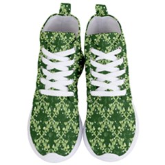 White Flowers Green Damask Women s Lightweight High Top Sneakers