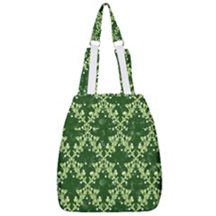 White Flowers Green Damask Center Zip Backpack