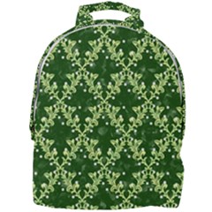 White Flowers Green Damask Mini Full Print Backpack