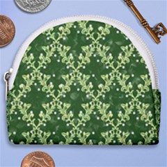 White Flowers Green Damask Horseshoe Style Canvas Pouch