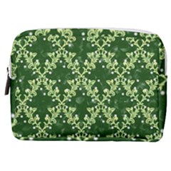 White Flowers Green Damask Make Up Pouch (medium)