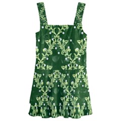 White Flowers Green Damask Kids  Layered Skirt Swimsuit