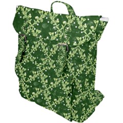 White Flowers Green Damask Buckle Up Backpack