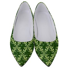 White Flowers Green Damask Women s Low Heels