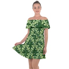 White Flowers Green Damask Off Shoulder Velour Dress by Pakrebo