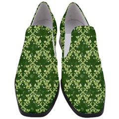 White Flowers Green Damask Slip On Heel Loafers