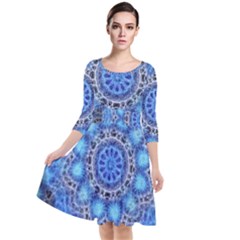 Fractal Mandala Abstract Quarter Sleeve Waist Band Dress