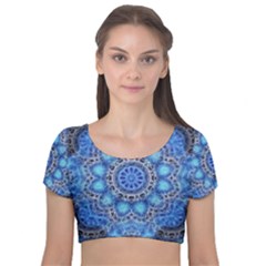 Fractal Mandala Abstract Velvet Short Sleeve Crop Top 