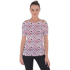 Graphic Seamless Pattern Pig Shoulder Cut Out Short Sleeve Top by Pakrebo