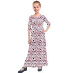 Graphic Seamless Pattern Pig Kids  Quarter Sleeve Maxi Dress