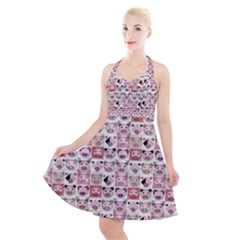 Graphic Seamless Pattern Pig Halter Party Swing Dress 