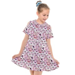 Graphic Seamless Pattern Pig Kids  Short Sleeve Shirt Dress