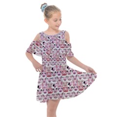 Graphic Seamless Pattern Pig Kids  Shoulder Cutout Chiffon Dress