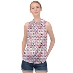 Graphic Seamless Pattern Pig High Neck Satin Top