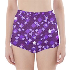 Textile Cross Pattern Square High-waisted Bikini Bottoms by Pakrebo