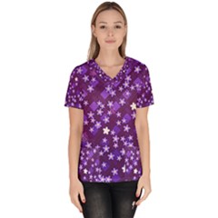 Textile Cross Pattern Square Women s V-neck Scrub Top by Pakrebo