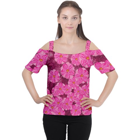 Cherry Blossoms Floral Design Cutout Shoulder Tee by Pakrebo