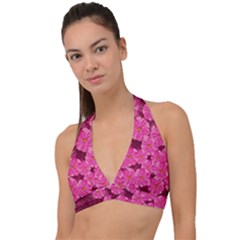 Cherry Blossoms Floral Design Halter Plunge Bikini Top