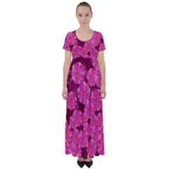 Cherry Blossoms Floral Design High Waist Short Sleeve Maxi Dress