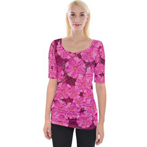 Cherry Blossoms Floral Design Wide Neckline Tee by Pakrebo