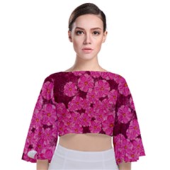 Cherry Blossoms Floral Design Tie Back Butterfly Sleeve Chiffon Top