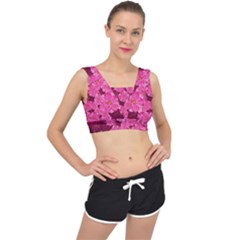 Cherry Blossoms Floral Design V-back Sports Bra