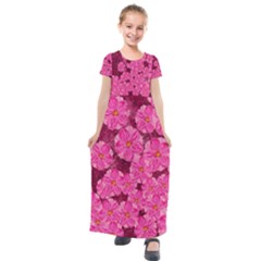 Cherry Blossoms Floral Design Kids  Short Sleeve Maxi Dress