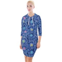 Floral Design Asia Seamless Pattern Quarter Sleeve Hood Bodycon Dress