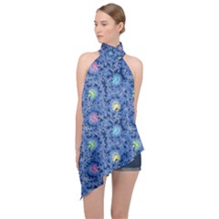 Floral Design Asia Seamless Pattern Halter Asymmetric Satin Top