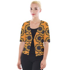 Abstract Template Flower Cropped Button Cardigan