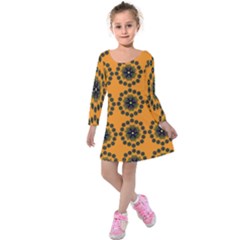 Abstract Template Flower Kids  Long Sleeve Velvet Dress by Pakrebo