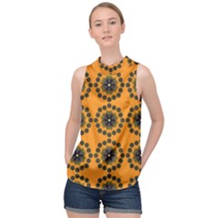 Abstract Template Flower High Neck Satin Top