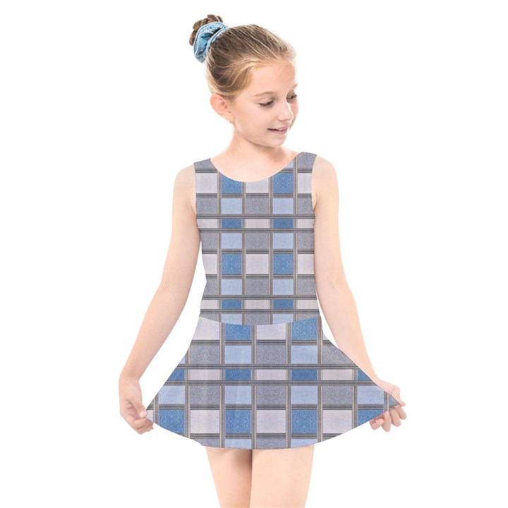 Abstract Seamless Fabric Blue Kids  Skater Dress Swimsuit