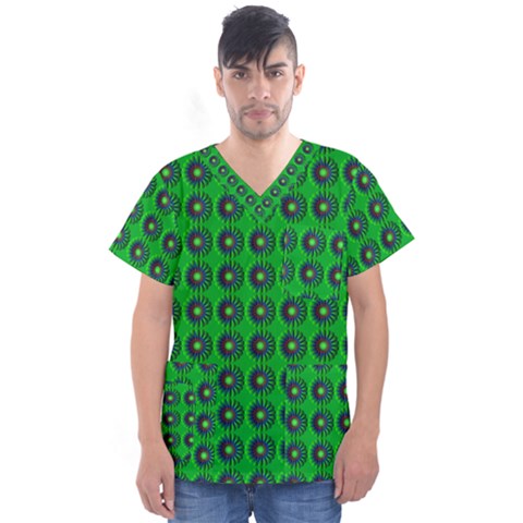 Texture Stucco Graphics Flower Men s V-neck Scrub Top by Pakrebo