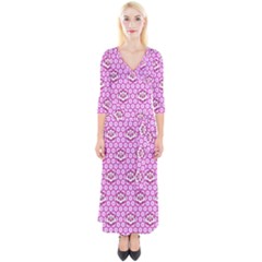 Paulownia Flowers Japanese Style Quarter Sleeve Wrap Maxi Dress