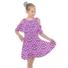 Paulownia Flowers Japanese Style Kids  Shoulder Cutout Chiffon Dress