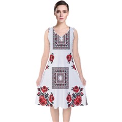 Ornament Pattern Background Design V-neck Midi Sleeveless Dress 