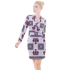 Ornament Pattern Background Design Button Long Sleeve Dress