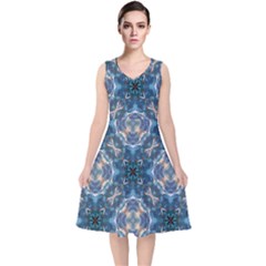 Graphic Pattern Bubble Wrap Bubbles V-neck Midi Sleeveless Dress 