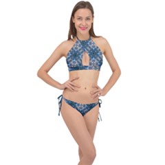 Graphic Pattern Bubble Wrap Bubbles Cross Front Halter Bikini Set