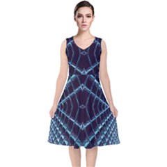 Sci Fi Texture Futuristic Design V-neck Midi Sleeveless Dress 