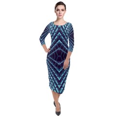 Sci Fi Texture Futuristic Design Quarter Sleeve Midi Velour Bodycon Dress