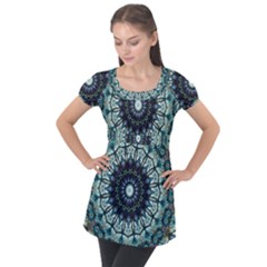 Pattern Abstract Background Art Puff Sleeve Tunic Top