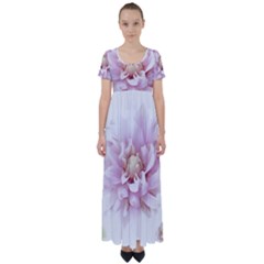 Abstract Transparent Image Flower High Waist Short Sleeve Maxi Dress