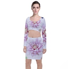 Abstract Transparent Image Flower Top And Skirt Sets